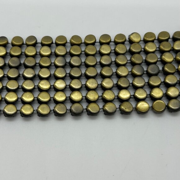 Vintage Brass Mesh Bracelet Art Deco Wide Statement Cuff Hammered Clasp 6.5" - Picture 4 of 14